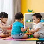 완구 캐릭터의 성별 고정관념 문제 - A vibrant and inclusive children's playroom filled with gender-neutral toys in a variety of bright c...